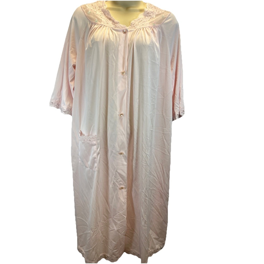 Shadowline Size Med Lingerie Floral Lace Robe Beautiful Pink‎ Button Up